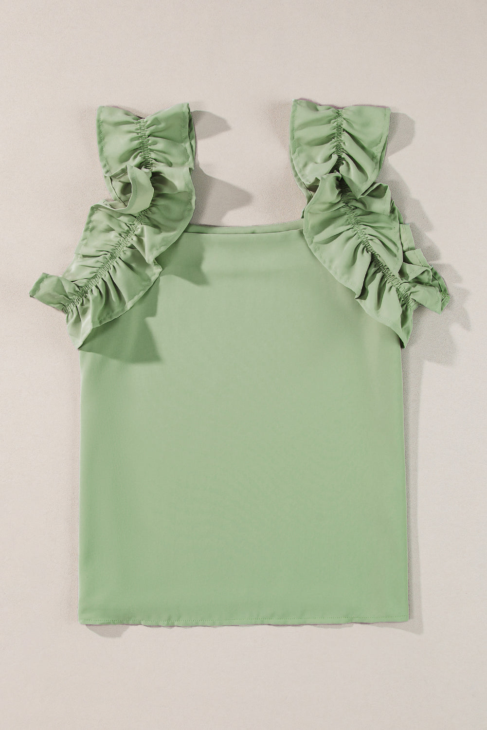 Oatmeal Solid Ruffle Trim Sleeveless Blouse