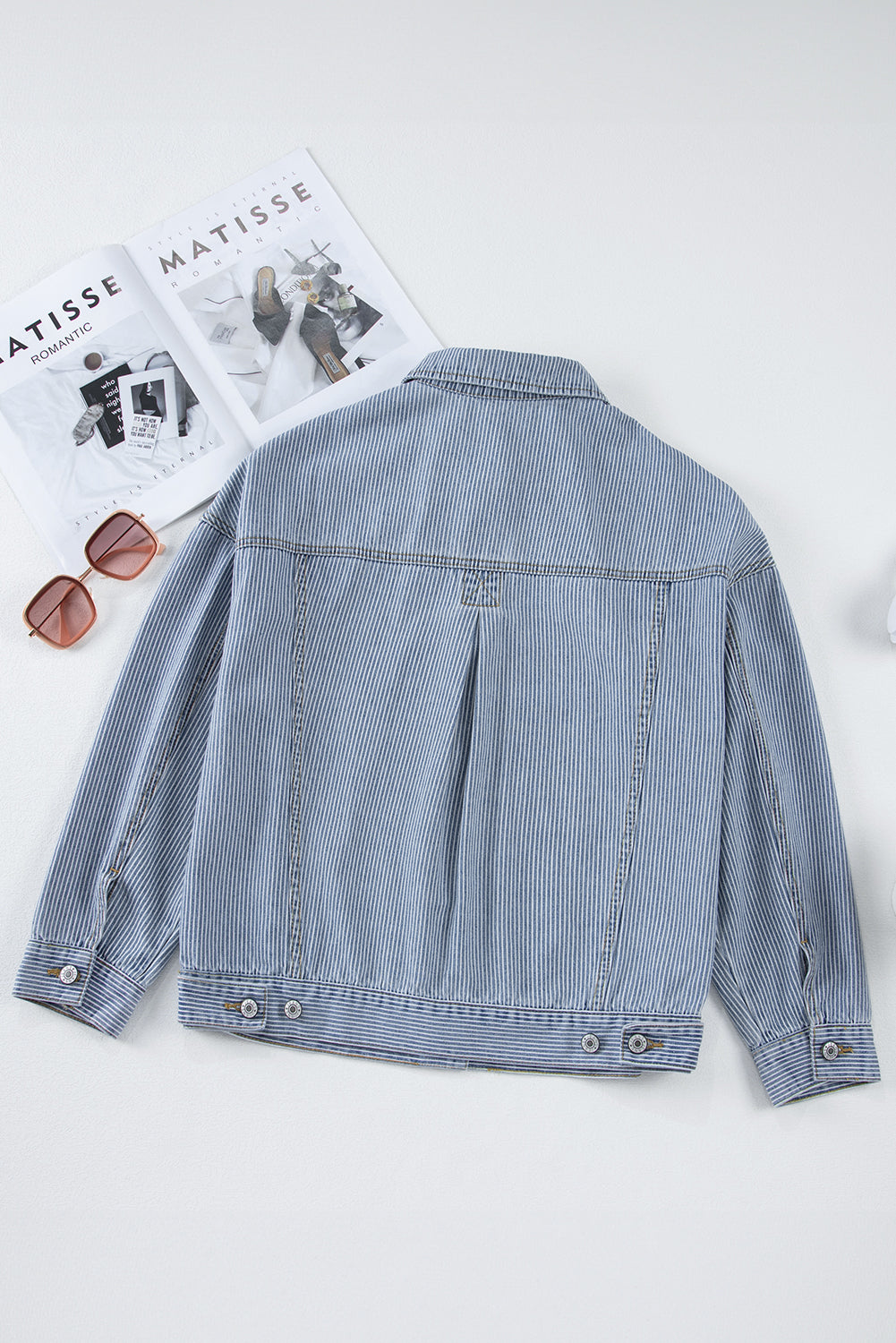 Dark Blue Washed Oversized Pocketed Denim Jacket