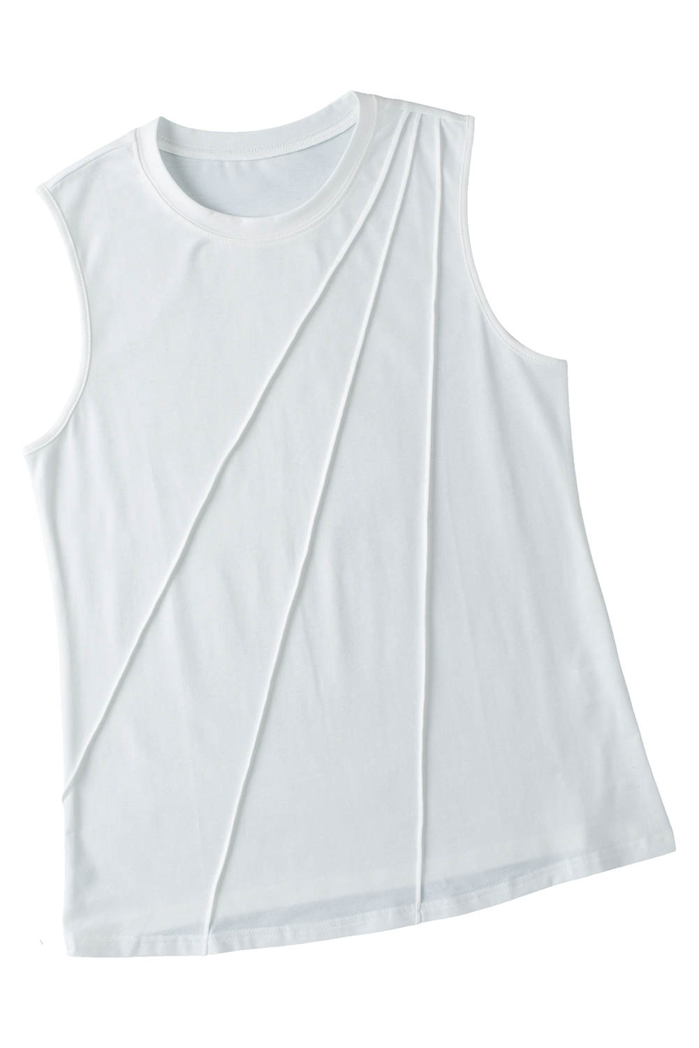 Gray Solid Color Crew Neck Pleated Sleeveless Top