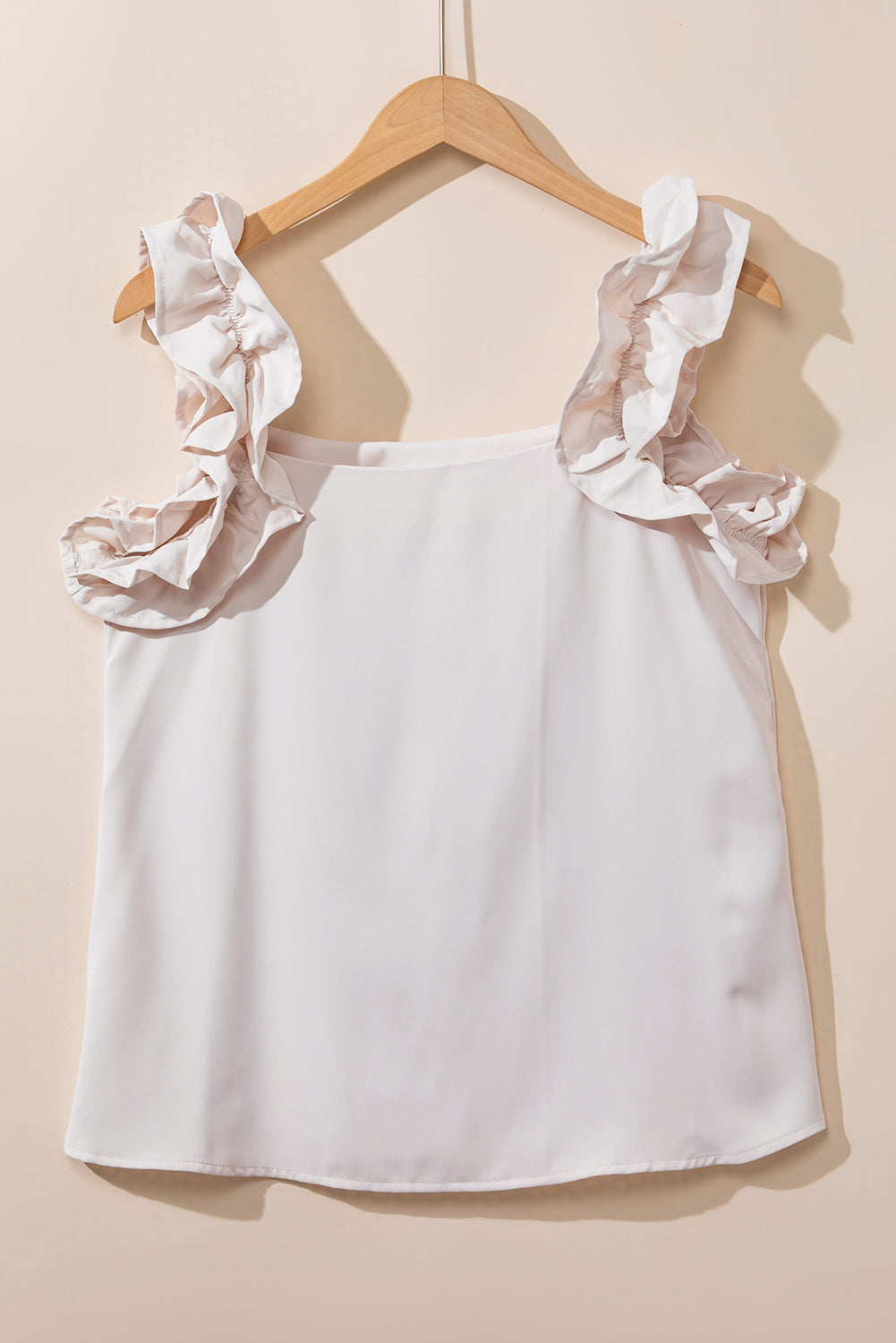 Oatmeal Solid Ruffle Trim Sleeveless Blouse