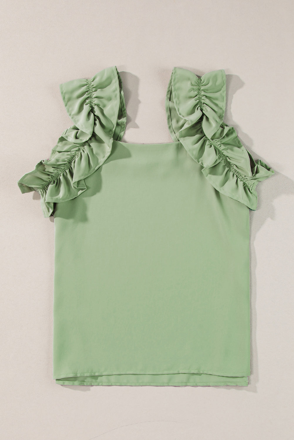 Oatmeal Solid Ruffle Trim Sleeveless Blouse