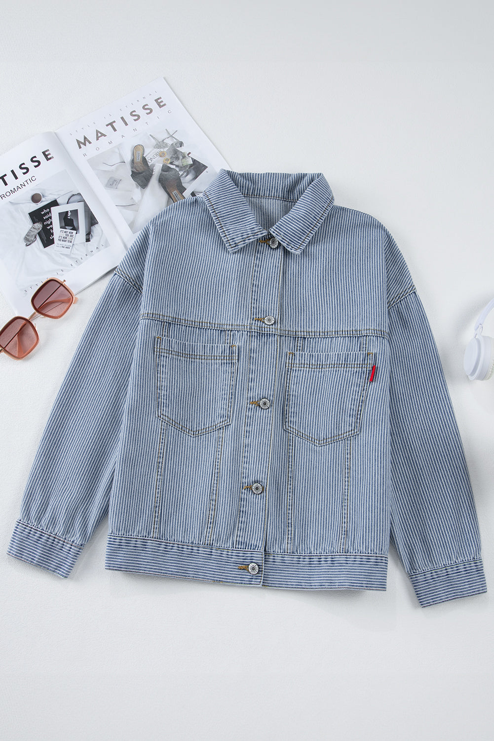 Dark Blue Washed Oversized Pocketed Denim Jacket